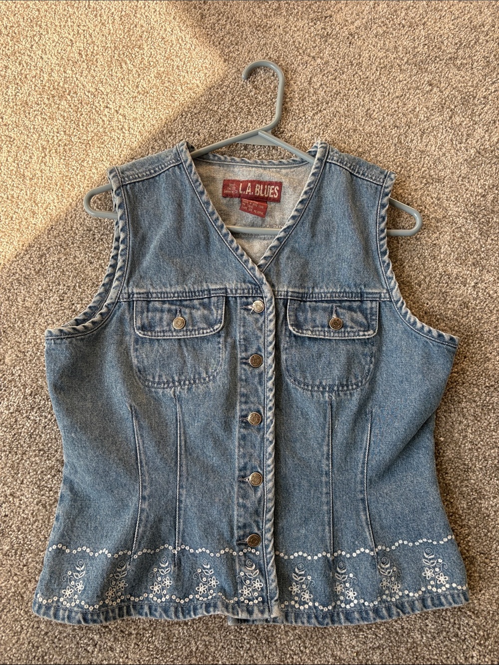 L.A. Blues Blue Embroidered Denim Vest